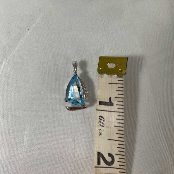 10K WHITE GOLD aquamarine and diamond pendant REAL GOLD - Picture 12 of 13